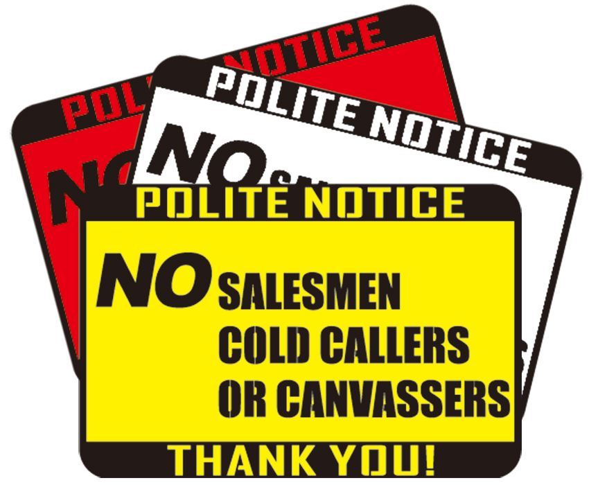 NO SALESMAN COLD CALLERS CANVASSERS LABEL DOOR WINDOW STICKER SIGN SALESMEN