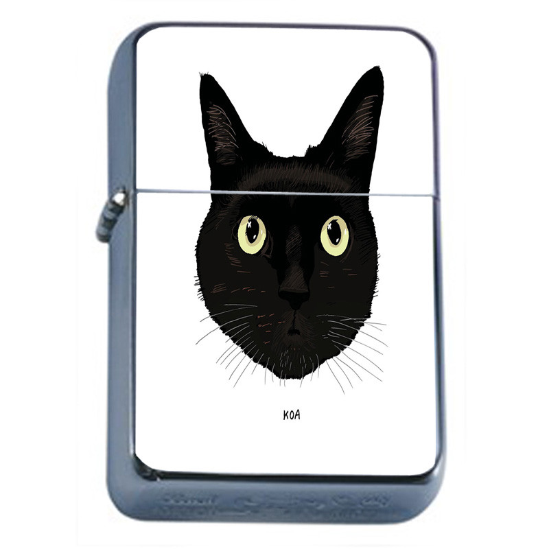 Black Cat Em1 Flip Top Oil Lighter Wind Resistant