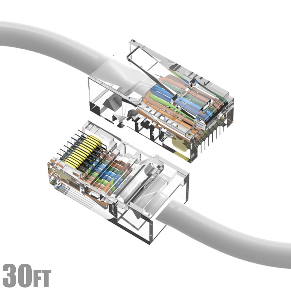30FT Cat5e RJ45 Ethernet LAN Network UTP Cable Non-Booted Copper Wire White
