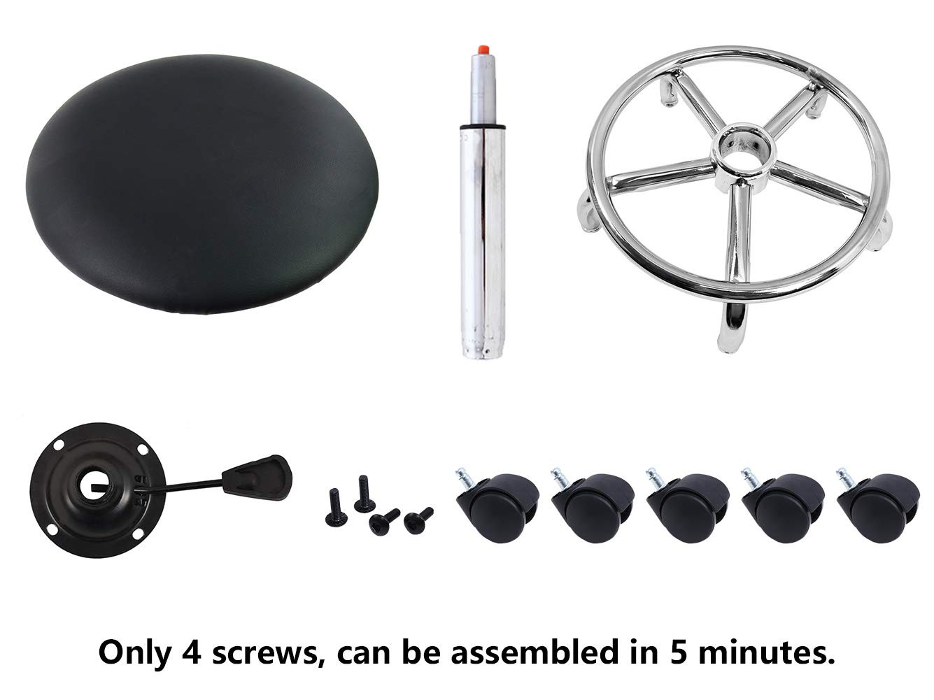 KKTONER Swivel Rolling Stool with Footrest Height Adjustable PU Leather Salon Va