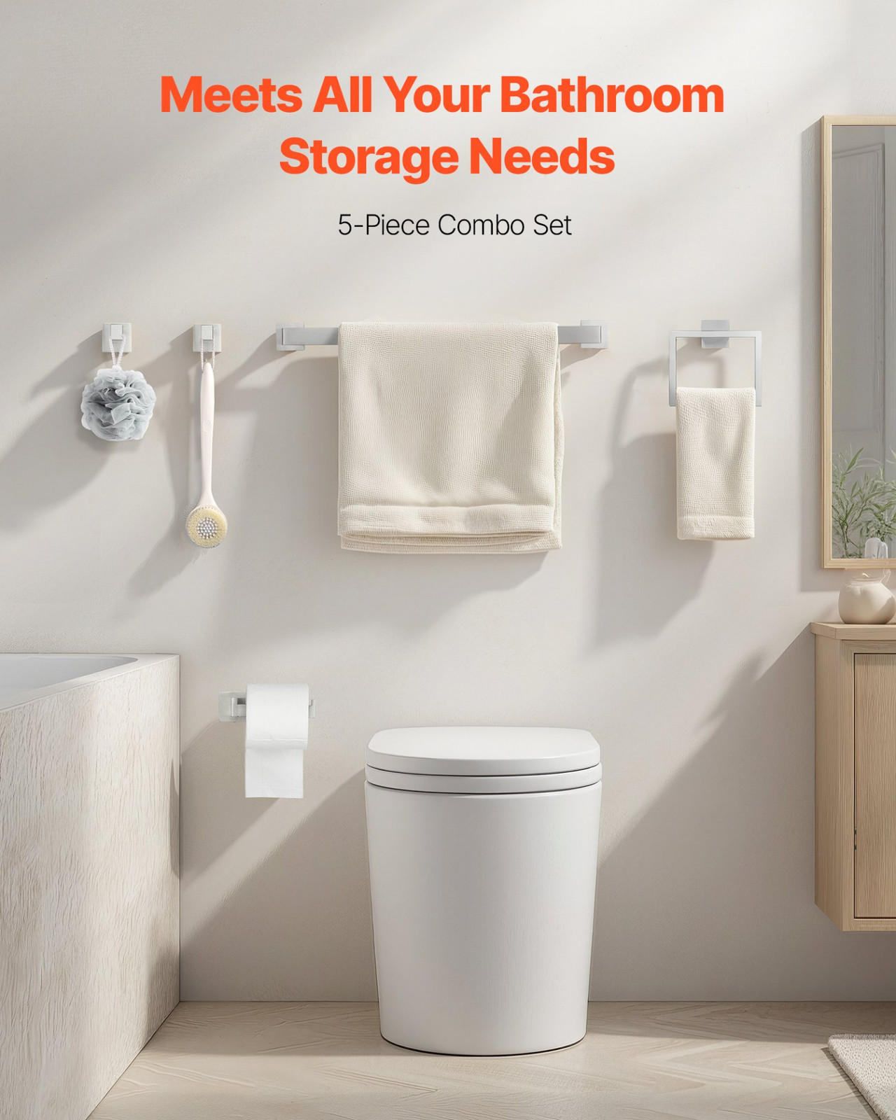 VEVOR 5-Piece Brushed Nickel Bathroom Hardware Set - Heavy Duty & Rust-Resistant