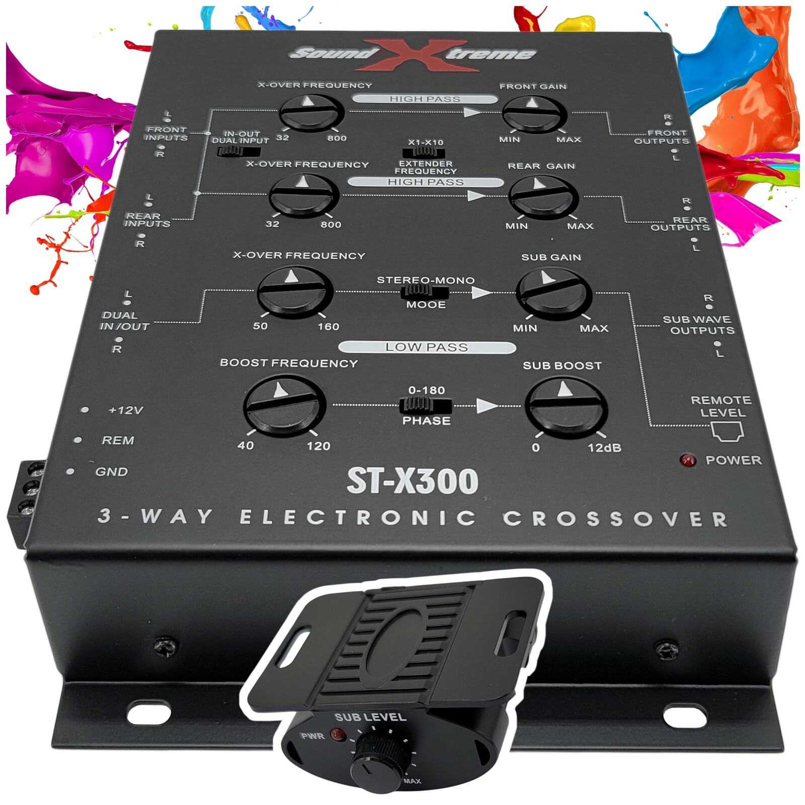 SX X300 3 Way Electronic Car Stereo Crossover Dash Mount Bass Knob Remote Xover