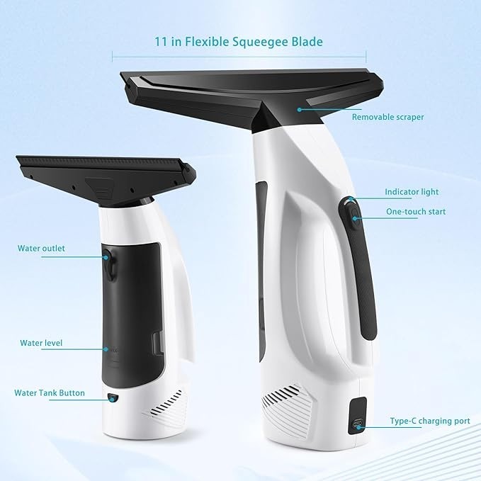 Window Vacuum Squeegee Cordless, Handheld Window Vac with Multi-Purpose Spray