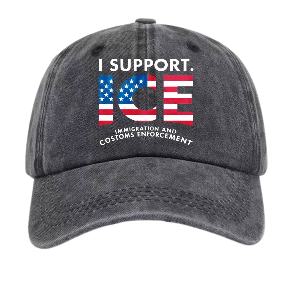 I Support ICE Immigration Patriotic Vintage Washed Baseball Hat for Men Women