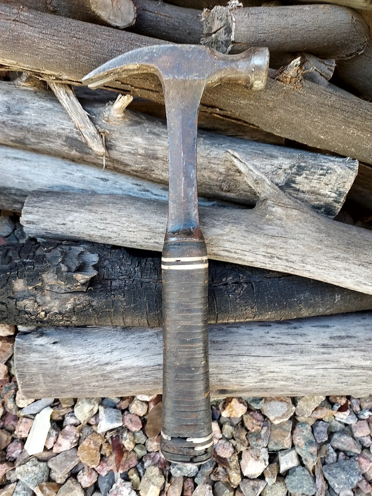 Antique 16 oz Estwing Straight Claw Hammer Stacked Leather Handle 12 1/2” USA