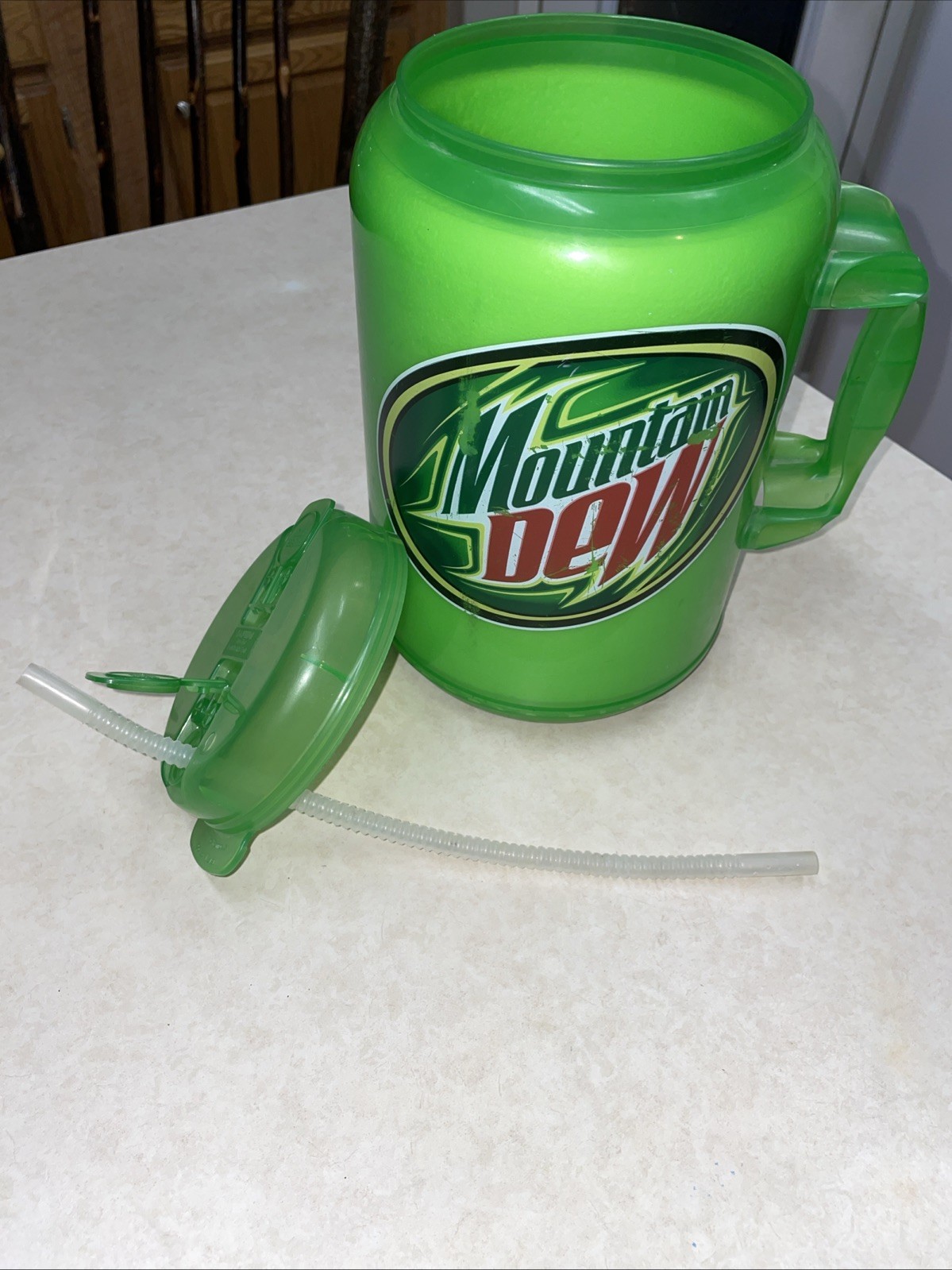 Vtg Whirley Mountain Dew XM-100oz Insulated Travel Mug w Lid, Straw & Handle