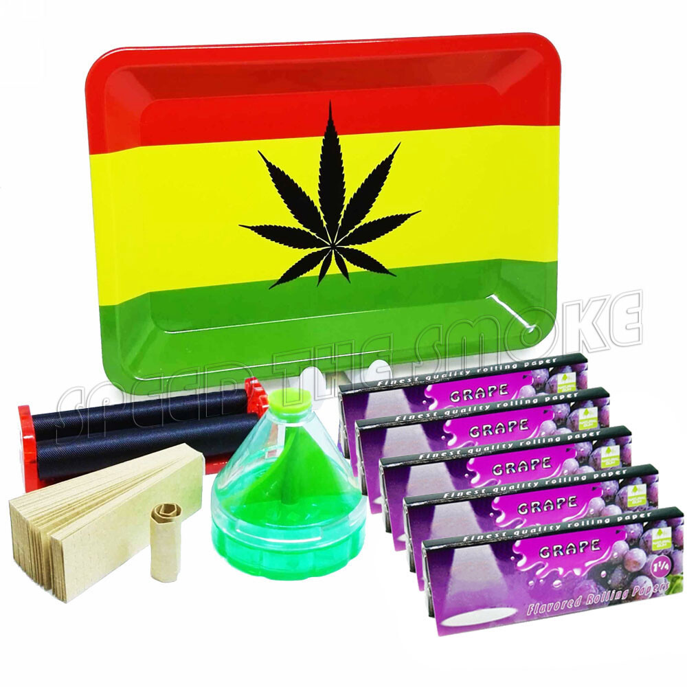 "BOOM HERB" Smokers Gift Set Starter Kit Pack Rolling Papers Grinder Roller Tray