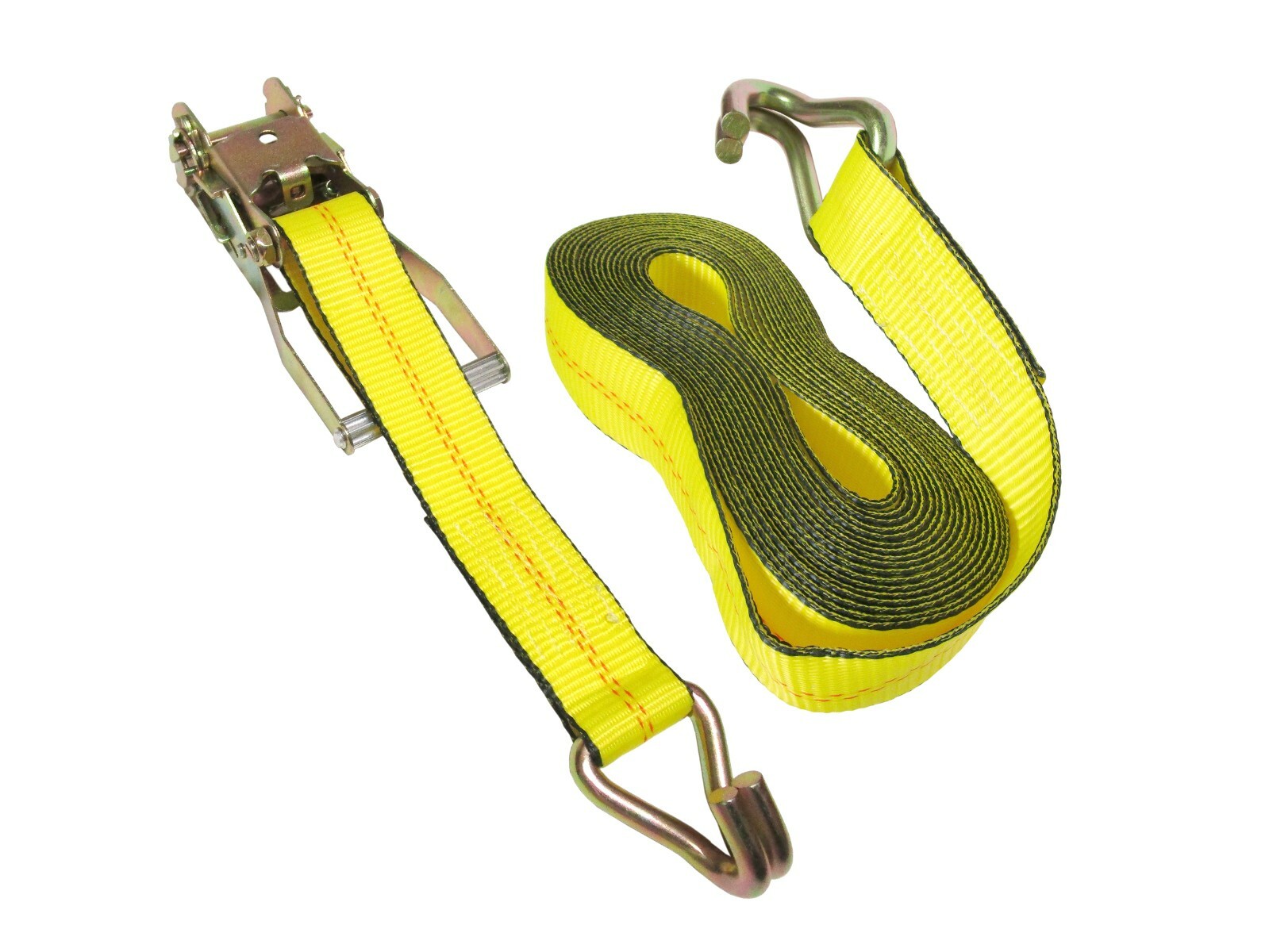 2" x 27' Ratchet Tie Down Strap with Wire J Finger Hook for Cargo Control