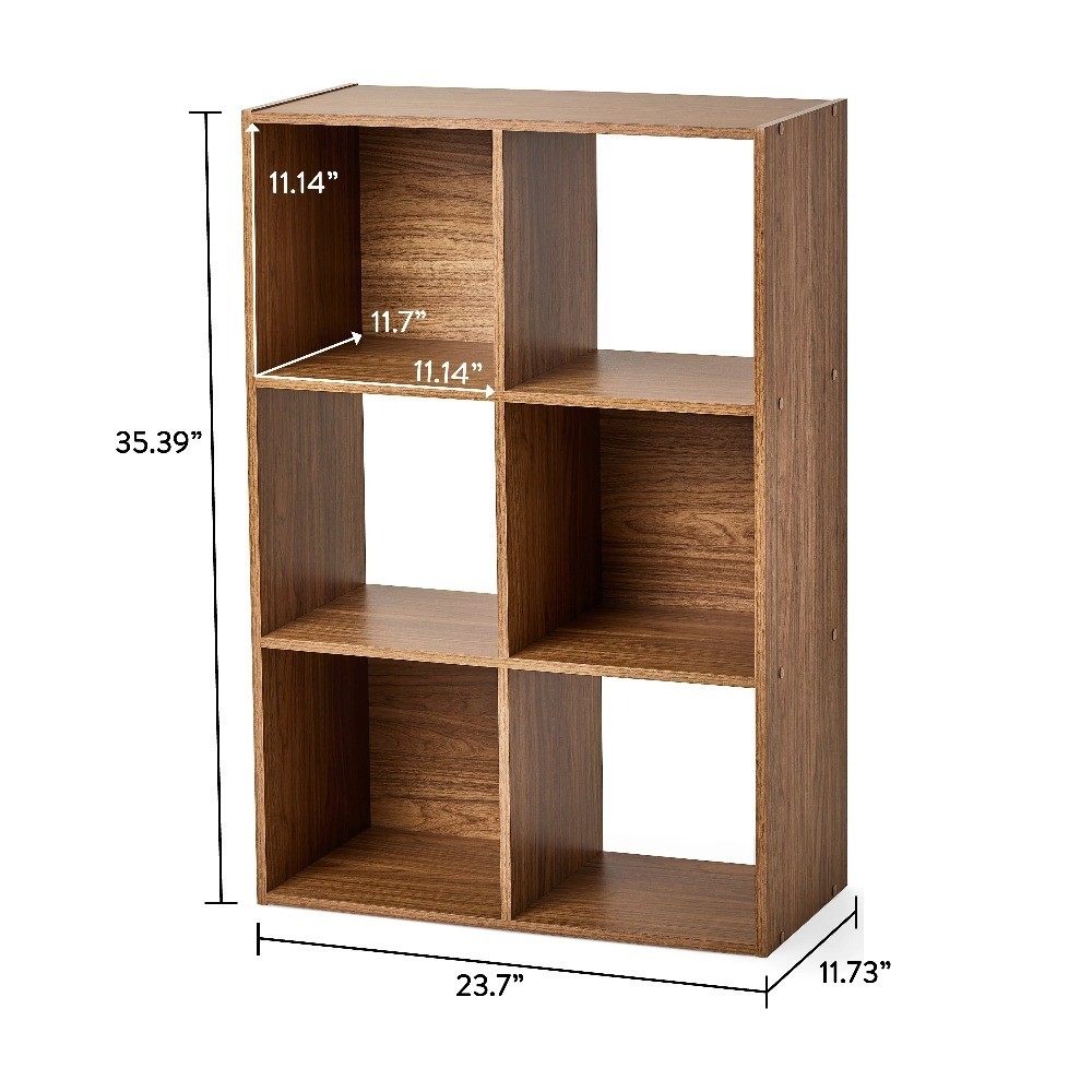 6-Cube Storage Organizer, Warm Walnut Finish, Modular Cube Shelf, Closet