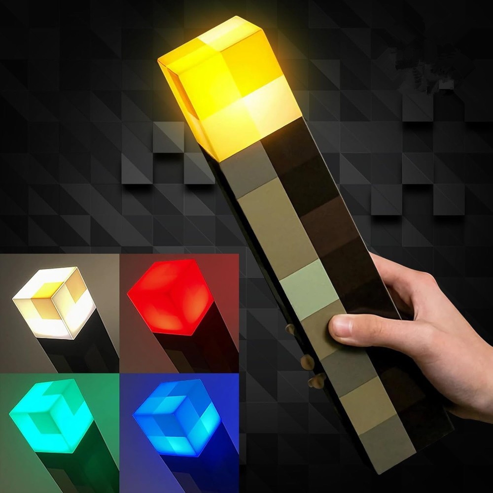 Minecraft Torch Lamp | 2 Light Modes | Battery Powered Kids Gamer Gift,