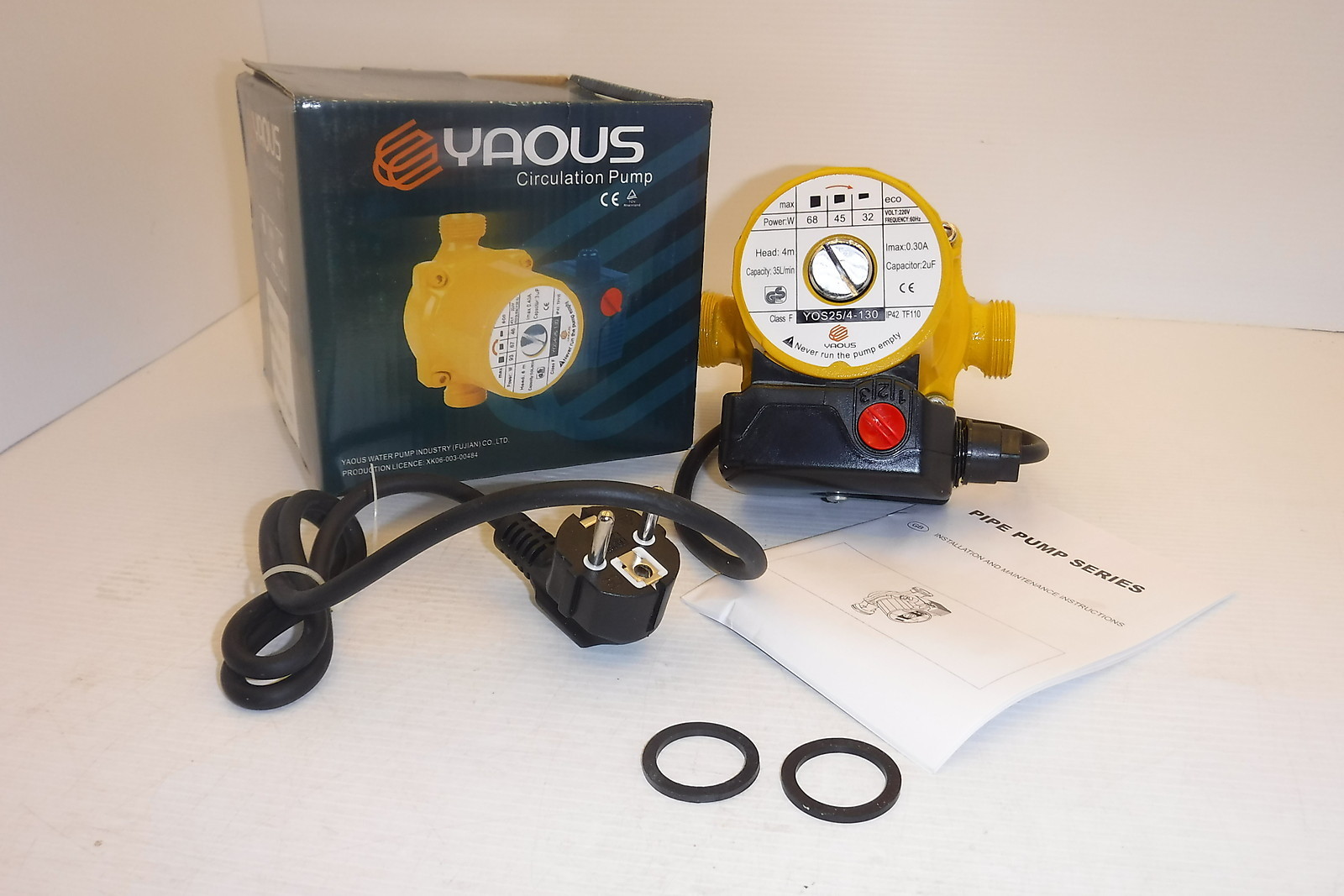 YAOUS YOS25/4-130 CIRCULATION PUMP 9GPM 68W 220V 60HZ NIB