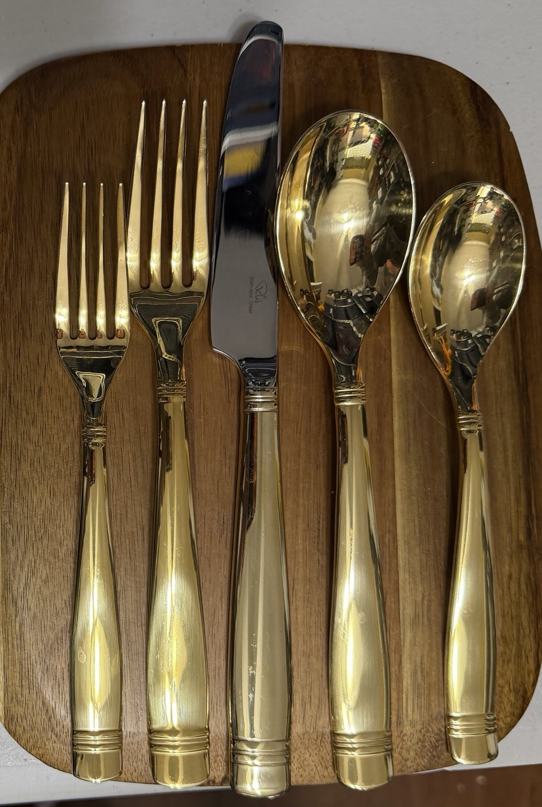 5~Robert Welch WHICHFORD Glossy Gold Place  Dinner Salad Fork Place Teaspoon
