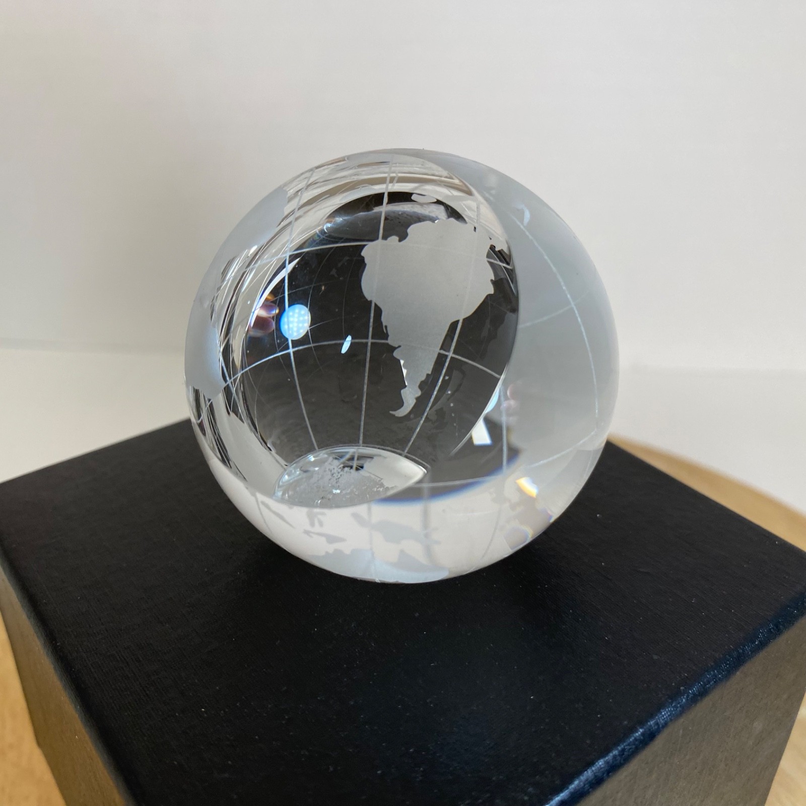 NEW Etched Crystal Globe • 2.25" • One Flat side For Etching • Award • With Box