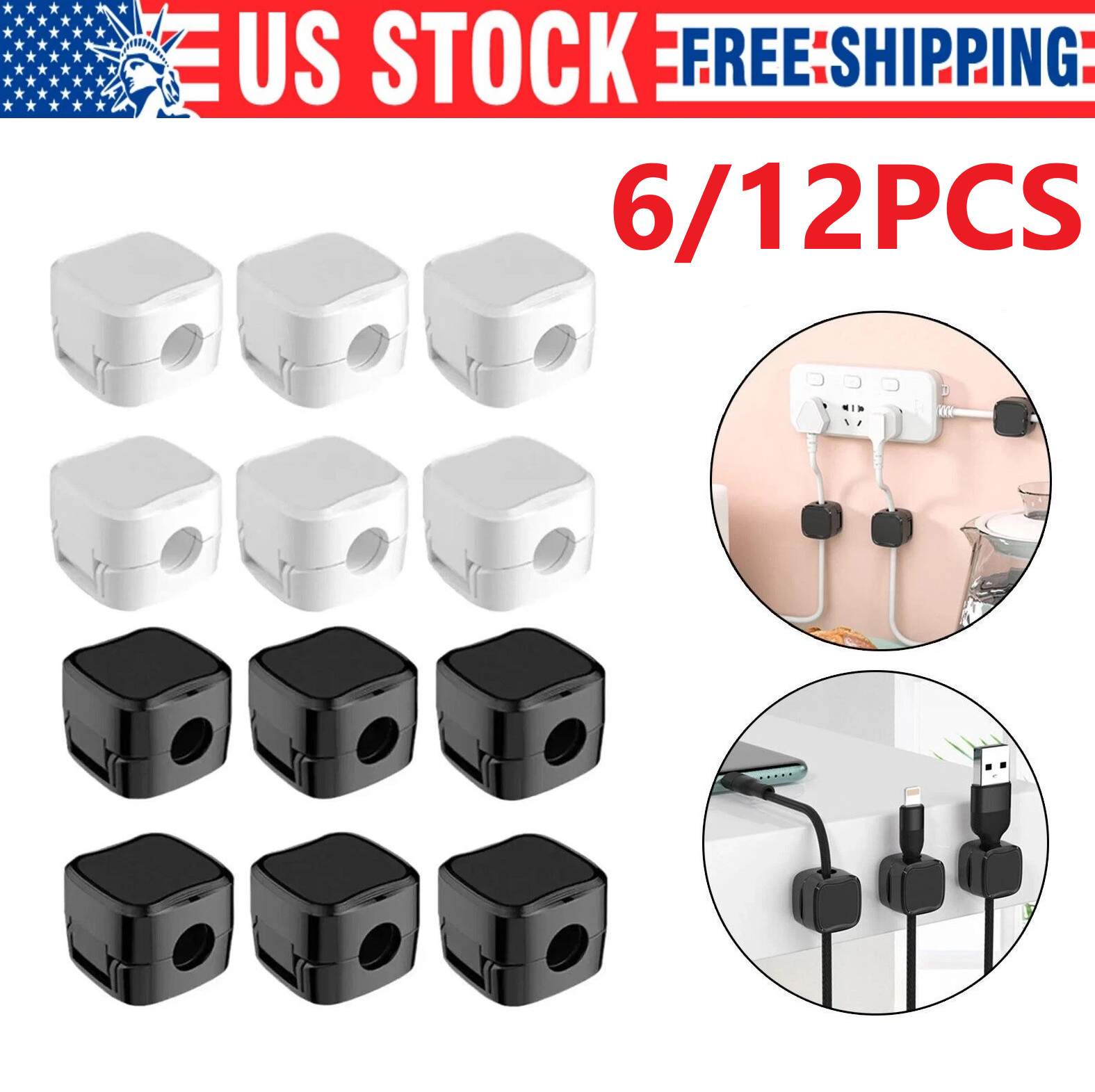 6/12Pcs Magnetic Cable Clips & Cord Holder, Under Desk Cable Management