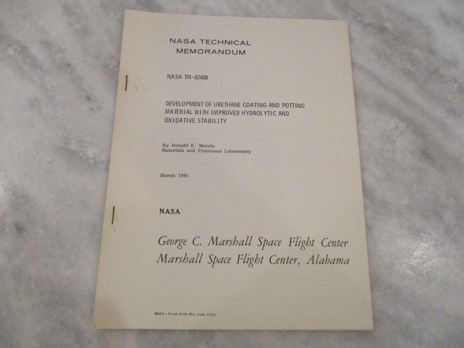 NASA MSFC SPACE SHUTTLE EXTRATERRESTRIAL/SRB/COATING/ENVIRONMENT MATERIALS MEMOS