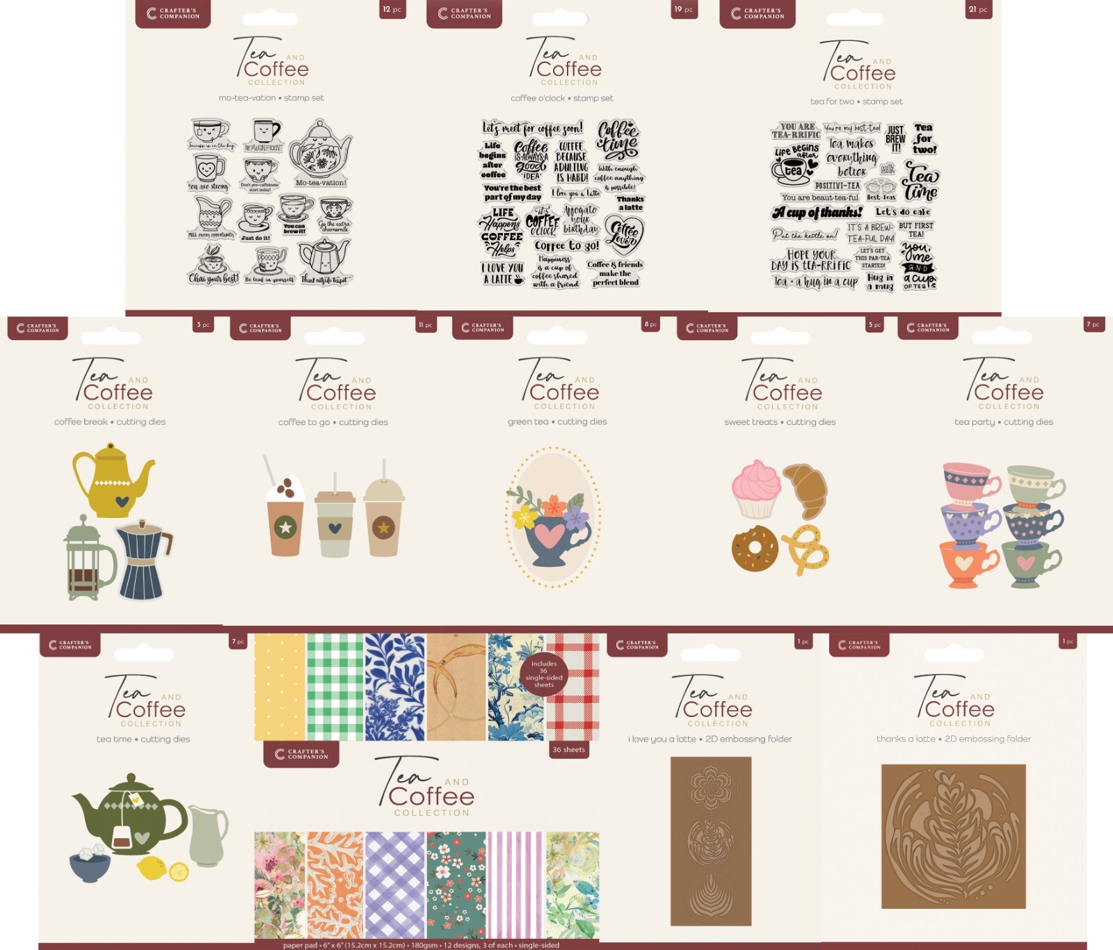 Crafter's Companion - Tea & Coffee - Mini Collection - Metal Dies, Stamps, Paper