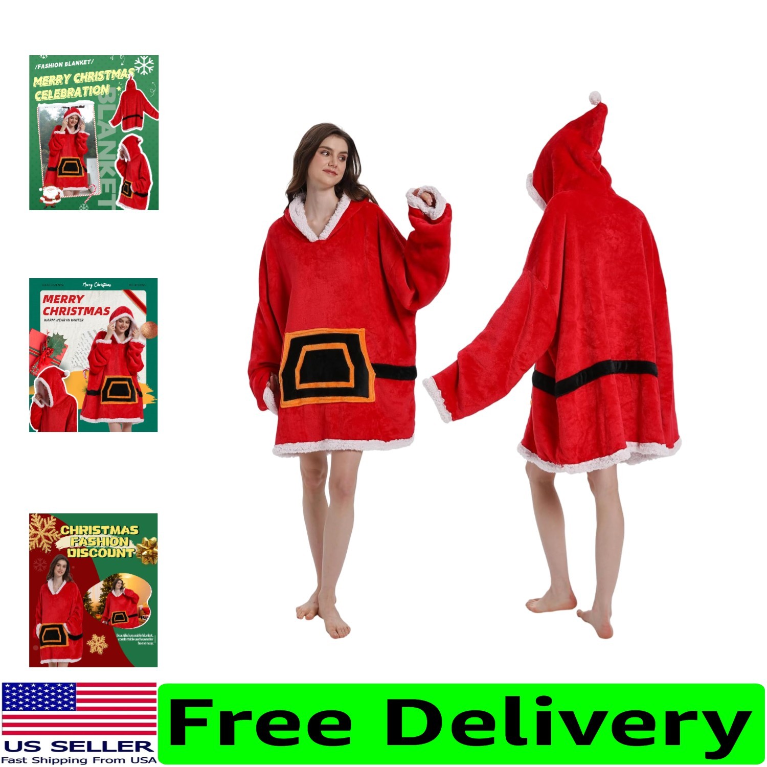 Santa Claus Wearable Blanket Hoodie - Cozy Unisex Lounge Wear for All Occasions