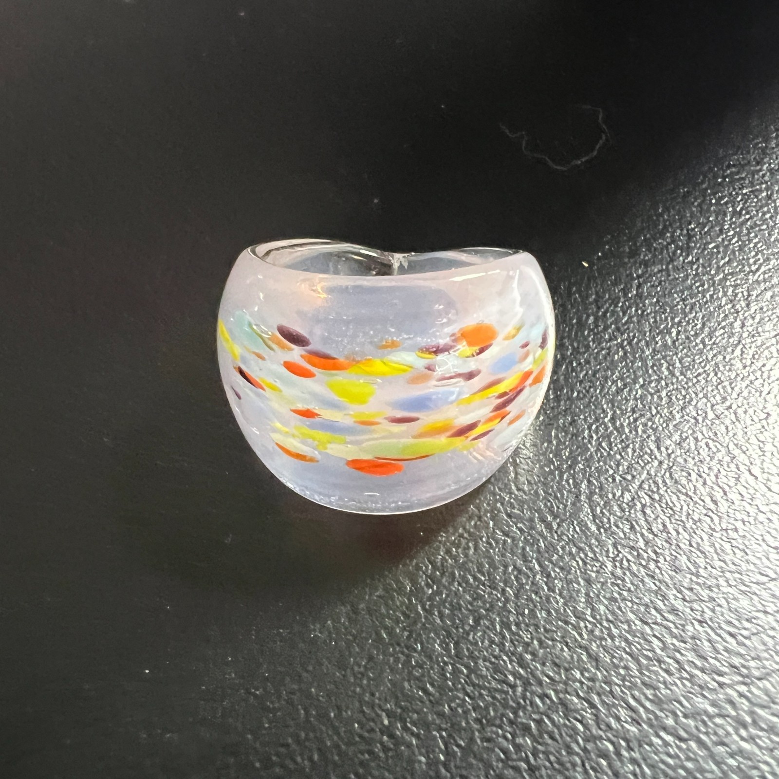 Art Glass Womens Statement Ring Clear Yellow Murano Style Wide Band Size 5.5
