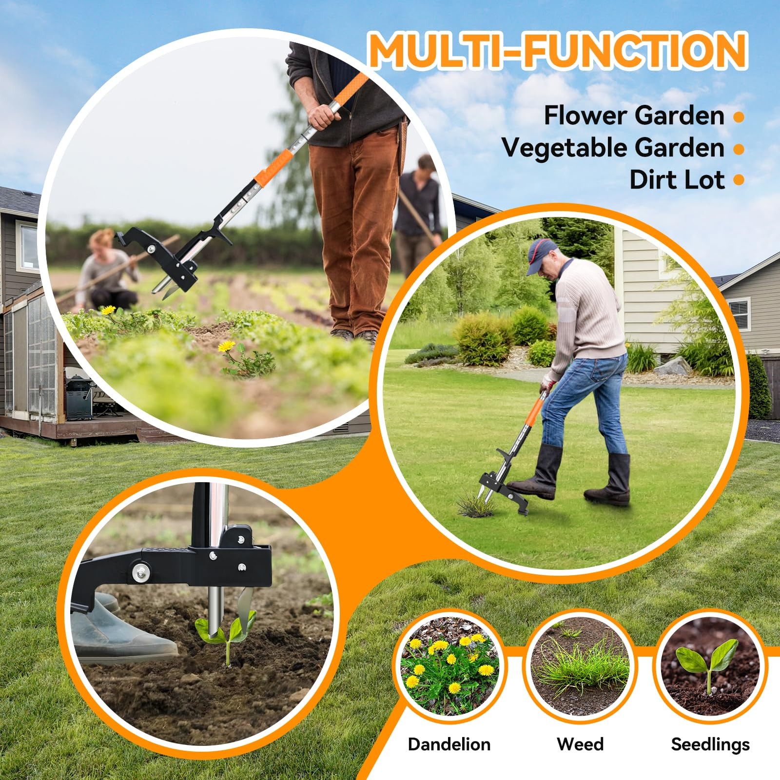 Fulljion Weed Puller Tool,Detachable Stand Up with Long Orange