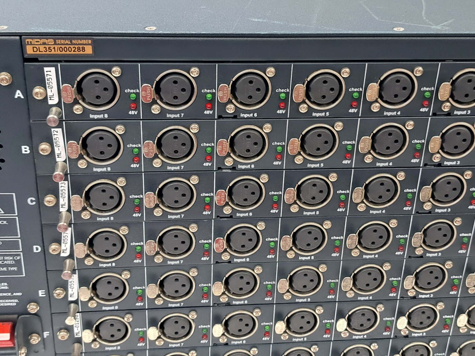 Midas DL351 Modular Stage Box with 8 DL441 Mic Line Input Card 64 Inputs