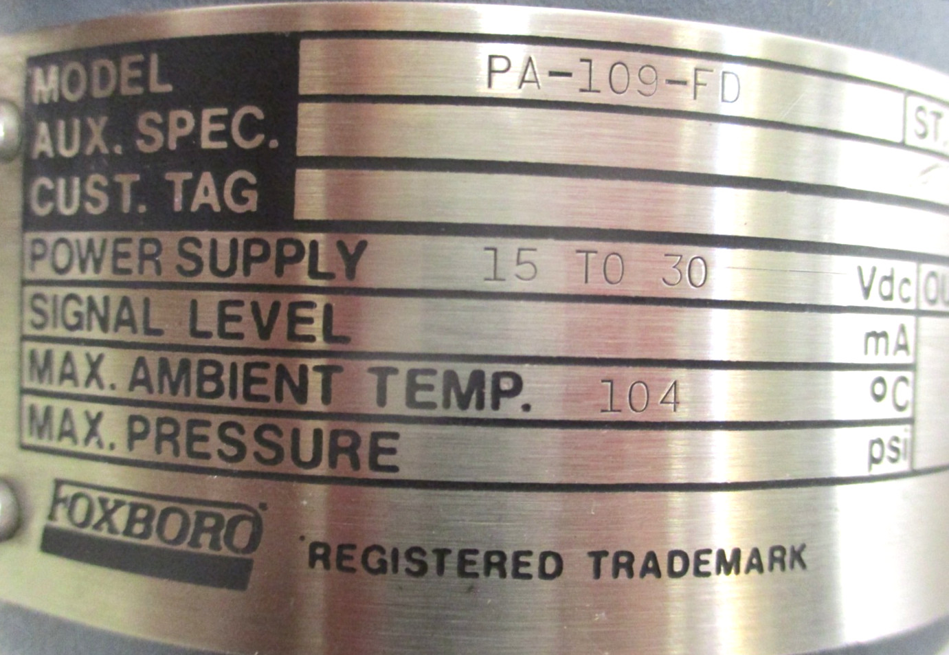 FOXBORO , PA-109-FD , STYLE-B , FLOW SENSOR , SURPLUS