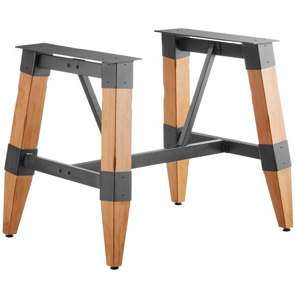 Industrial Style Standard Height Trestle Table Base with Steel Frame & Natural