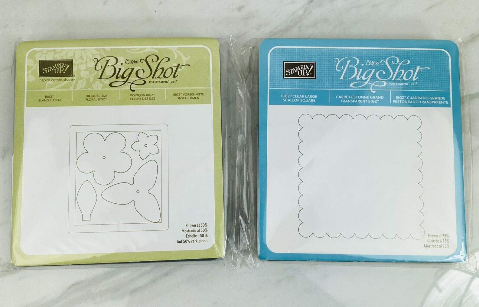2 Stampin Up Sizzix Big Shot Bigz Cutting Die Island Floral & Clear L Scallop