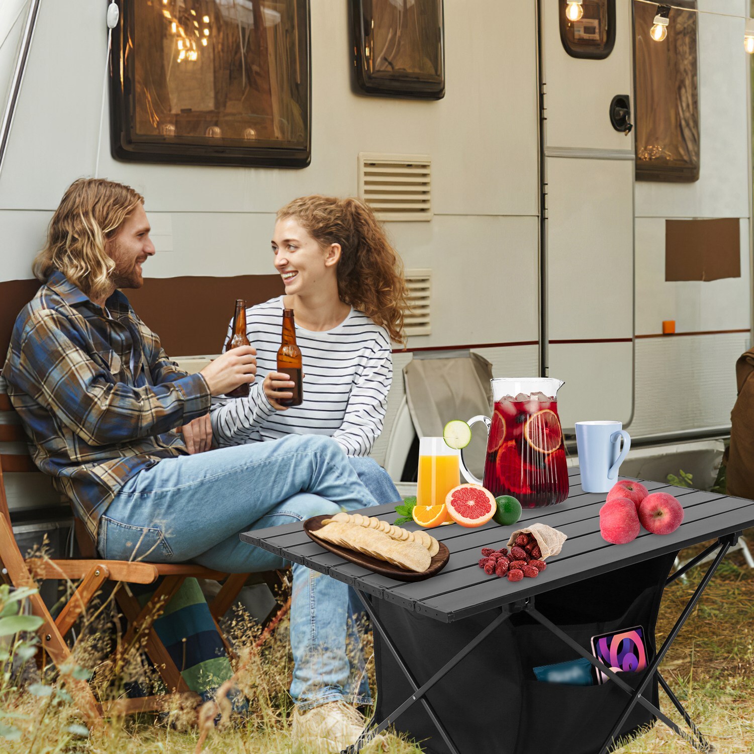 Camping Table with Carry Bag, Adjustable Height Portable Table Picnic Beach