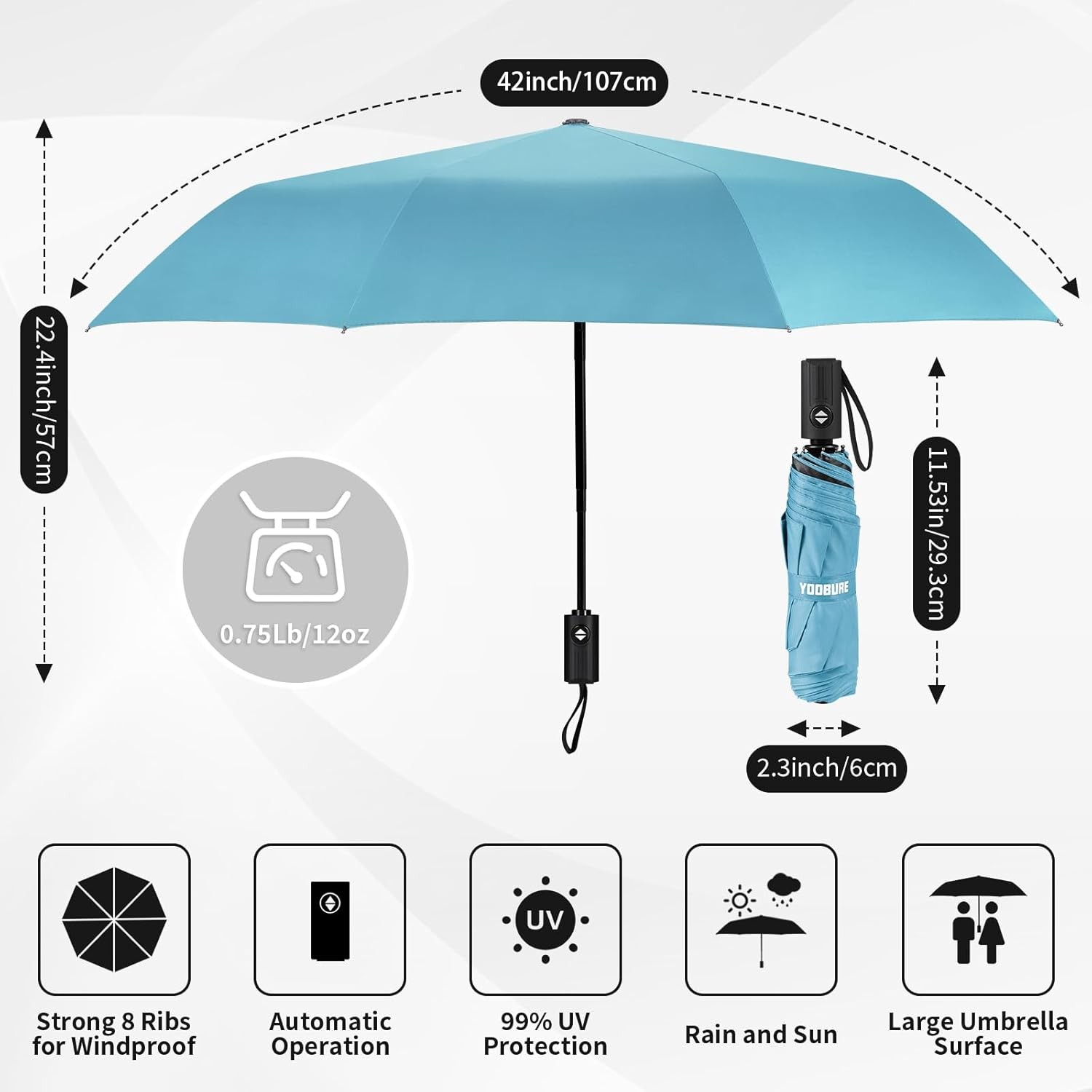 Yoobure Windproof Travel Umbrella - Automatic Umbrellas for Rain, Compact Foldin