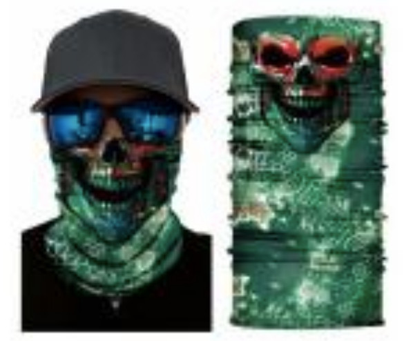 Neck Gaiter Face Mask Fishing Sun Headwear Protection Green Red Skull