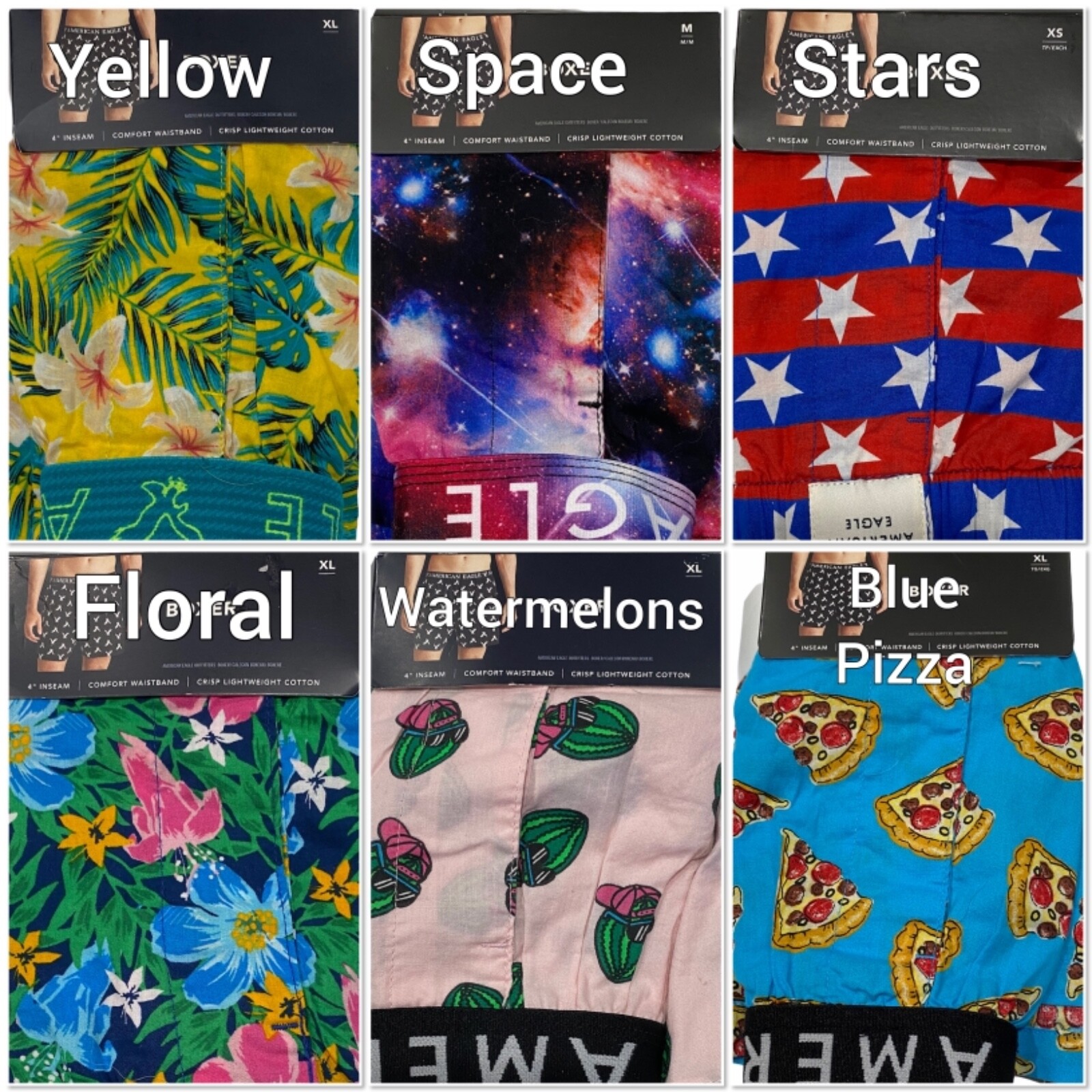 NWT AMERICAN EAGLE Men's Poplin Boxer Underwear Sz XS Assorted Prints
