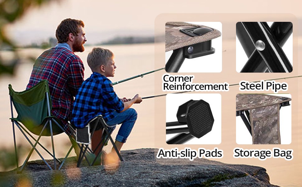 Triple Tree 2 Pack Folding Camping Stool, 13.8 Inch Small Portable Lightweight