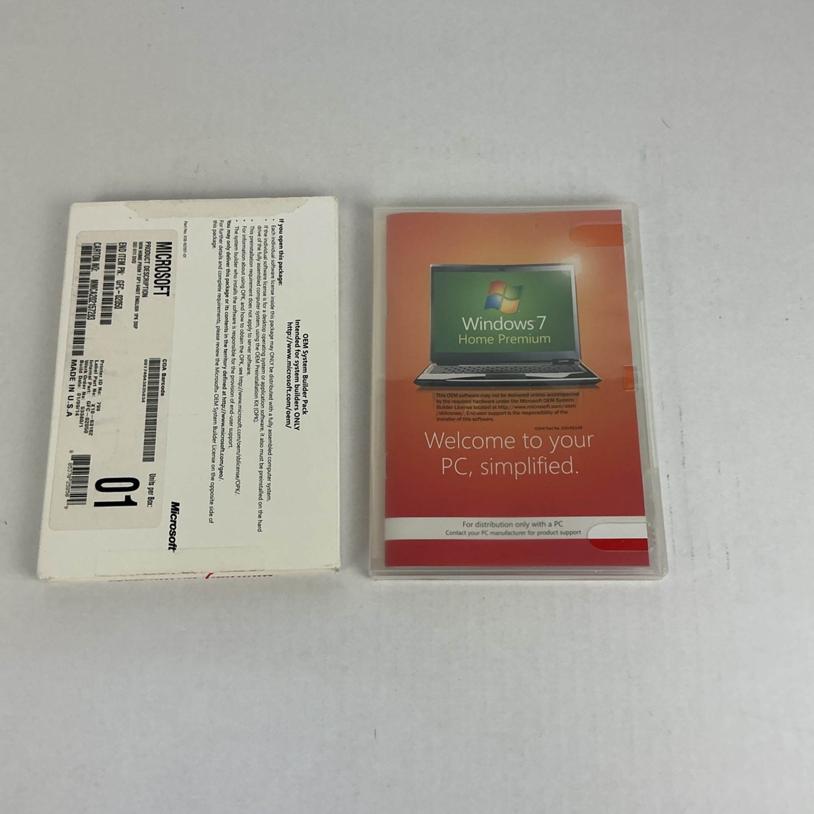 MICROSOFT WINDOWS 7 HOME PREMIUM 64BIT DVD SOFTWARE W/KEY USED