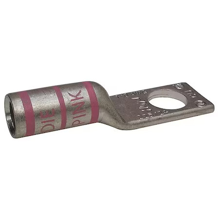 One-Hole Compression Lug, 1/0 Awg Max, 1/2 In Stud, Long Barrel, Copper, Pink,