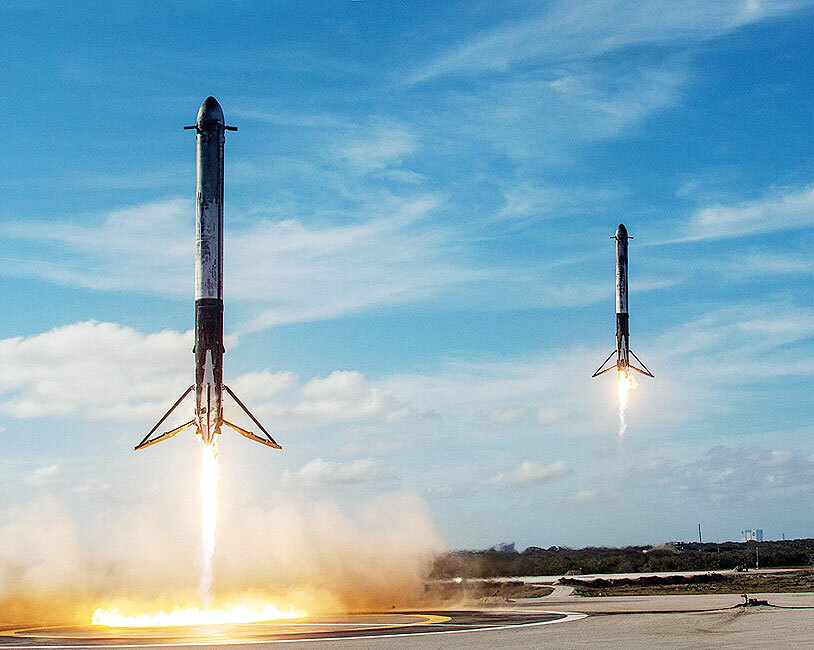 SPACEX FALCON HEAVY SIDE BOOSTERS LANDING 8x10 GLOSSY PHOTO PRINT