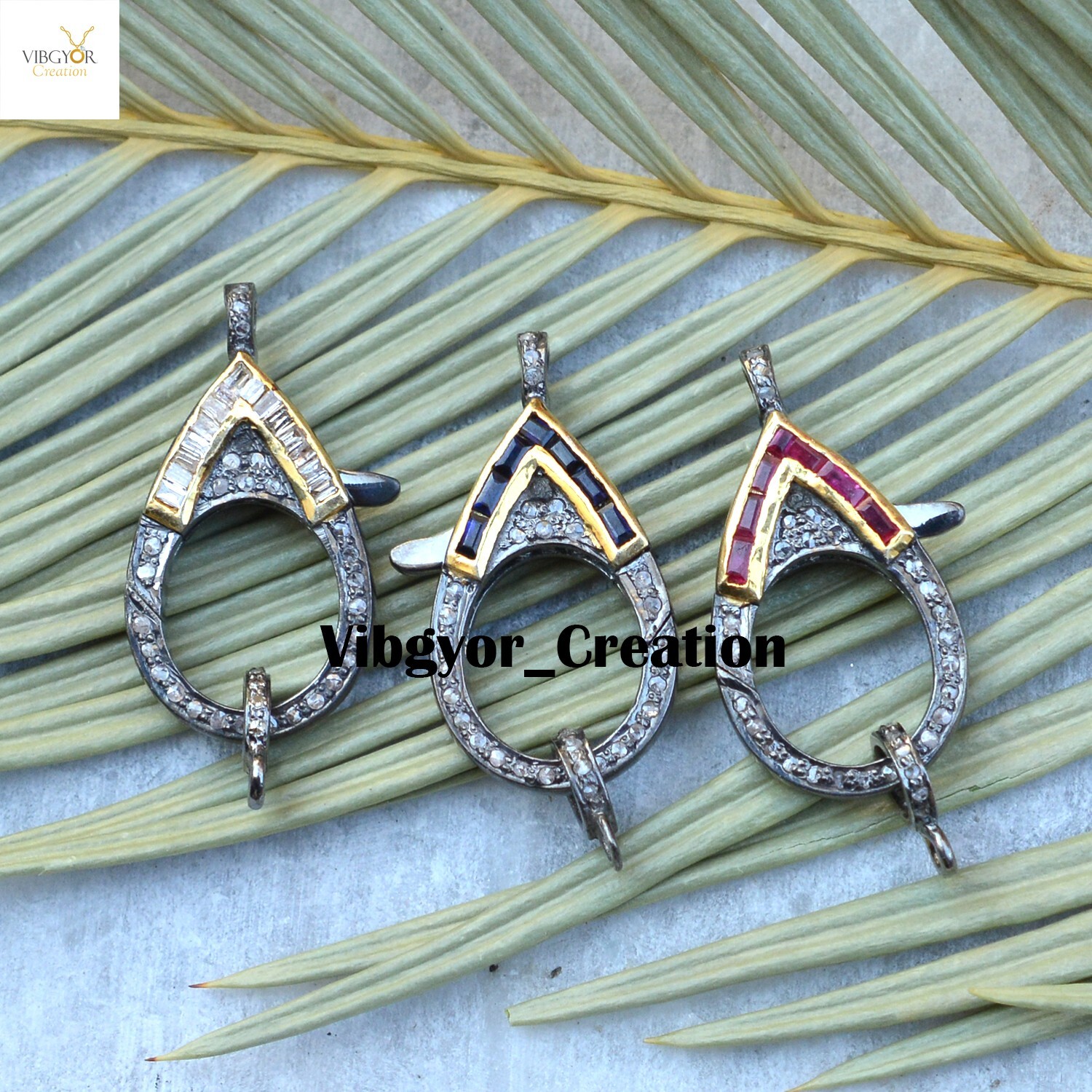 Pave Diamond Lobster Clasp 925 Silver Gemstone Baguette Finding Lock Jewelry