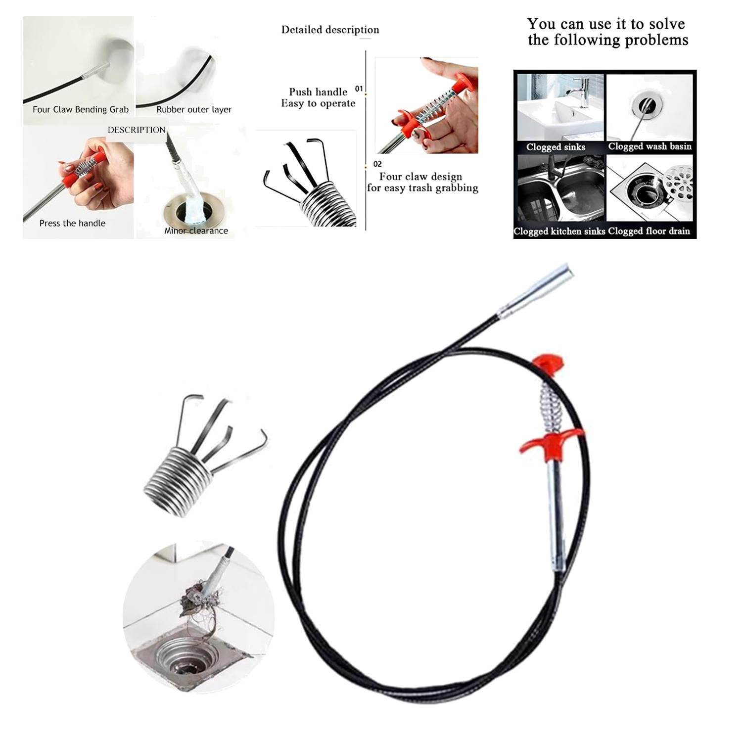 Durable 24-Inch Claw Grabber Tool with Bendable Hose for Effortless Retrieval