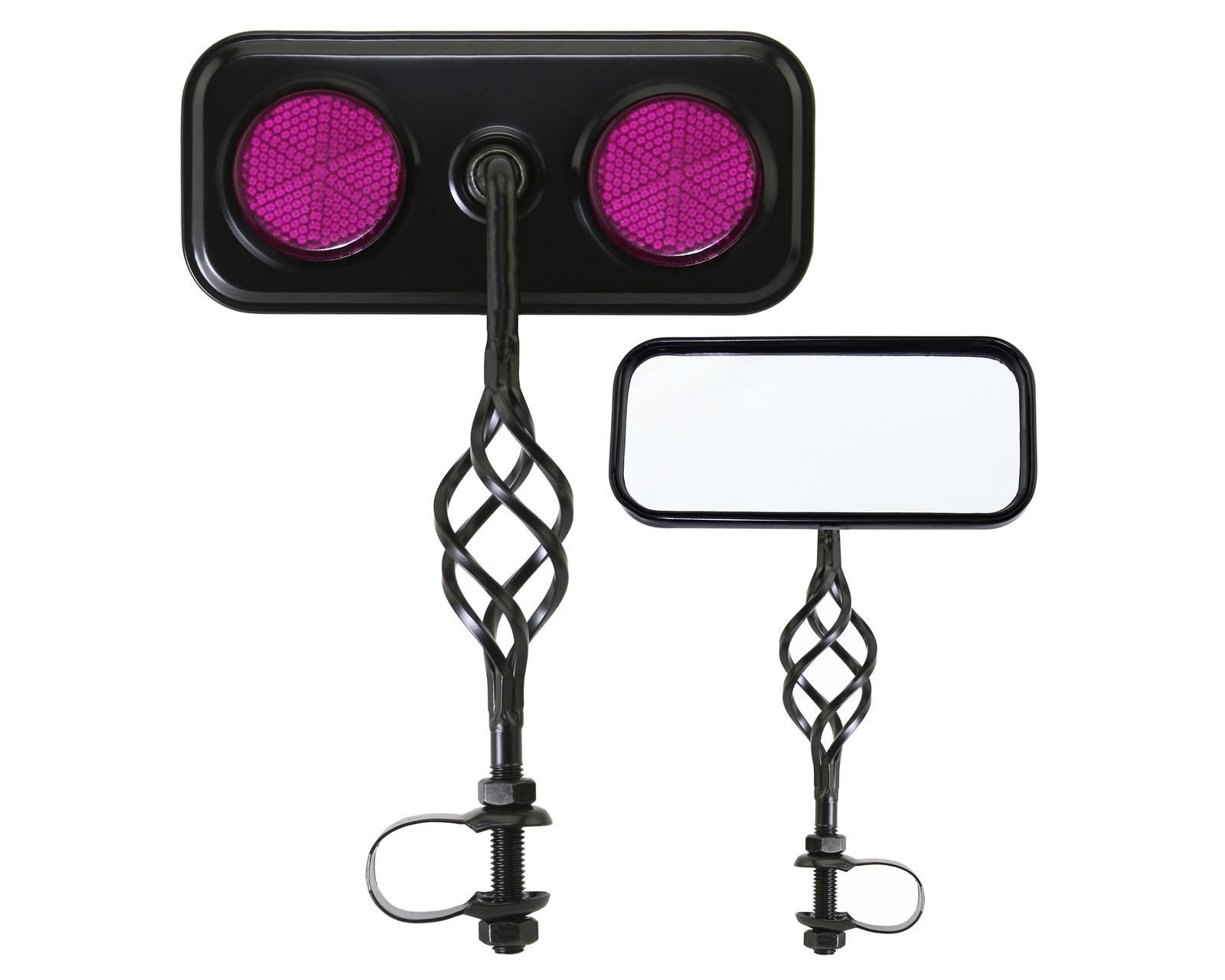 Bike Rectangle Cage Mirror Black Purple Reflectors.