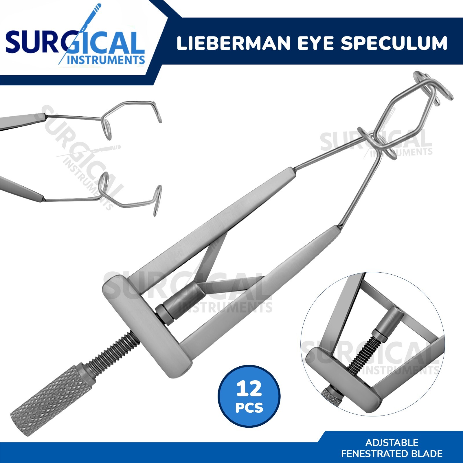 12 Lieberman Eye Speculum Adjustable Fenestrated Blade Ophthalmology German Gr
