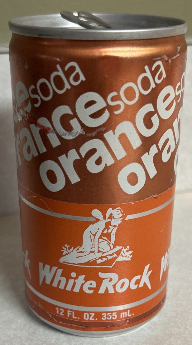 Vintage WHITE ROCK Orange Soda 12oz. Empty Pull Tab Aluminum Can