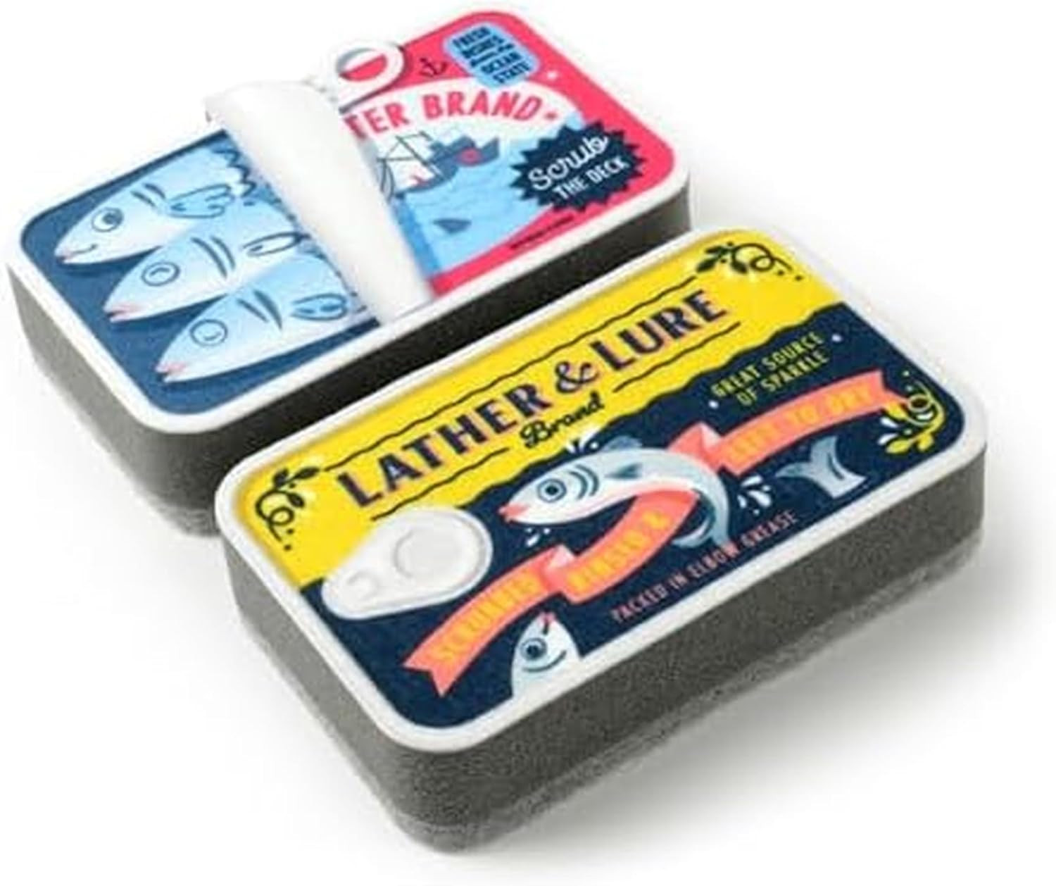 Tidy TINS Sardine Sponges, Set of 2, Durable Layered Sponges, Fun and Quirky Tin