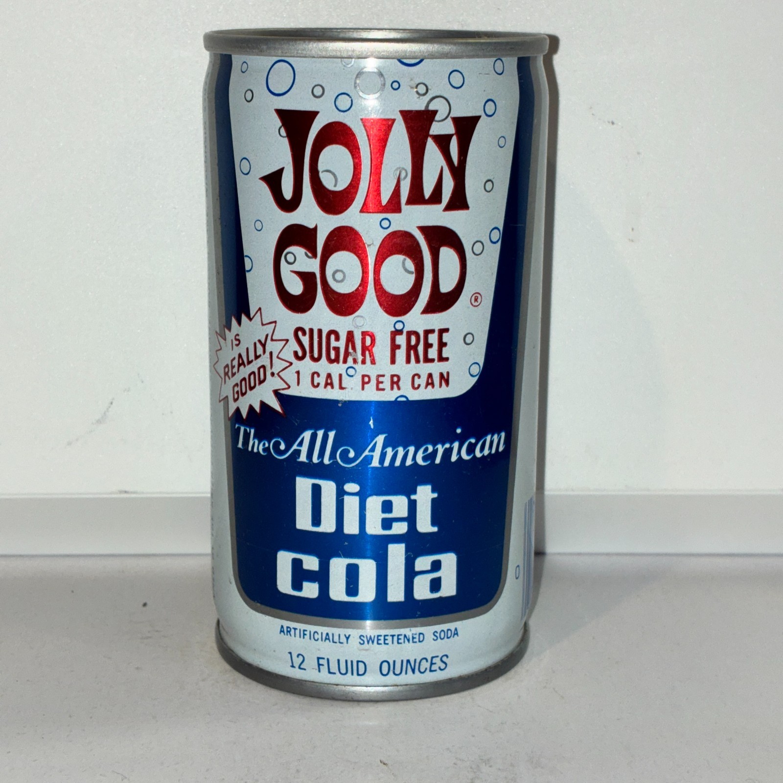 1970's Jolly Good Diet Cola Soda can, crimped steel, "The All American"