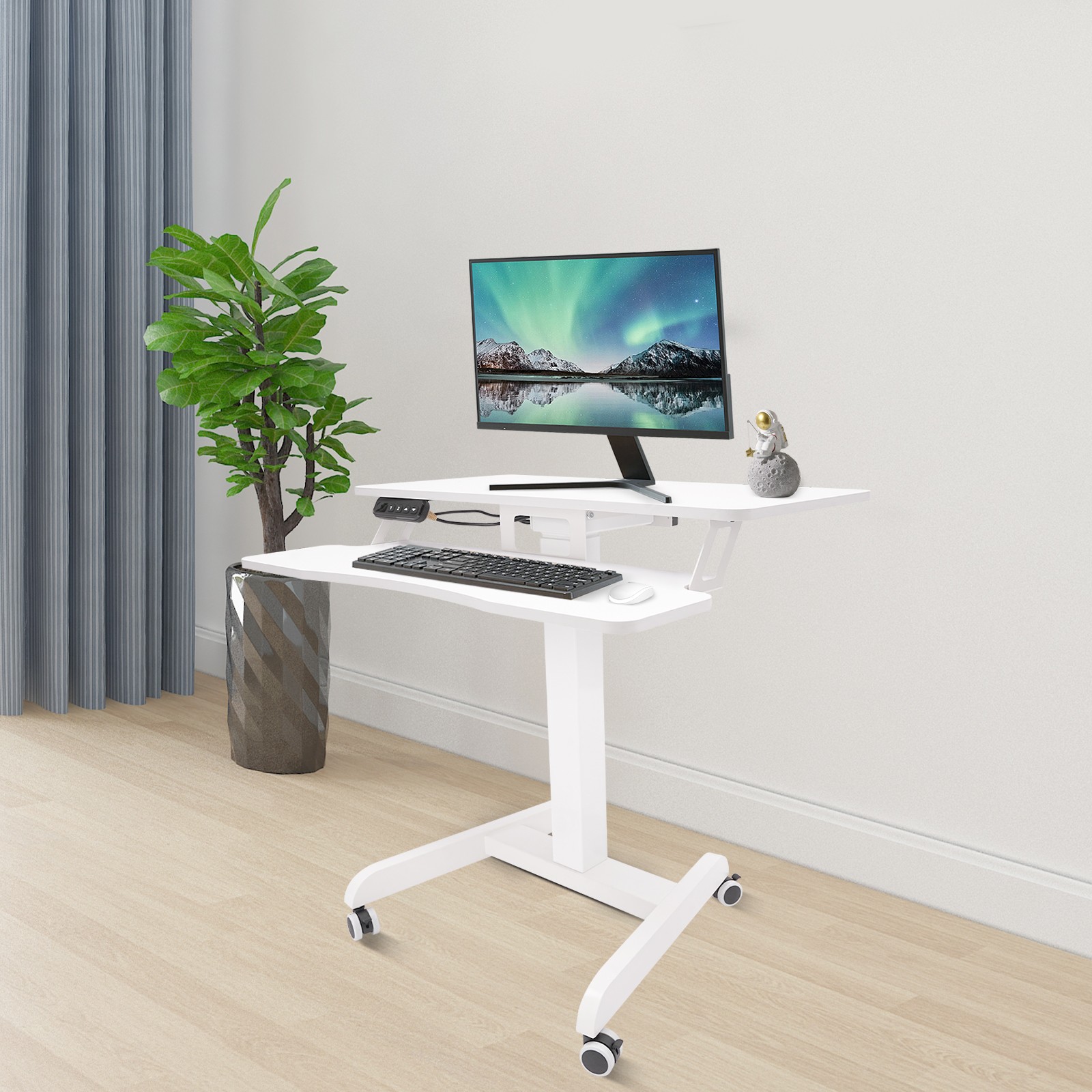 White Computer Desk Height Adjustable Rolling Electric Podium Desk For Office