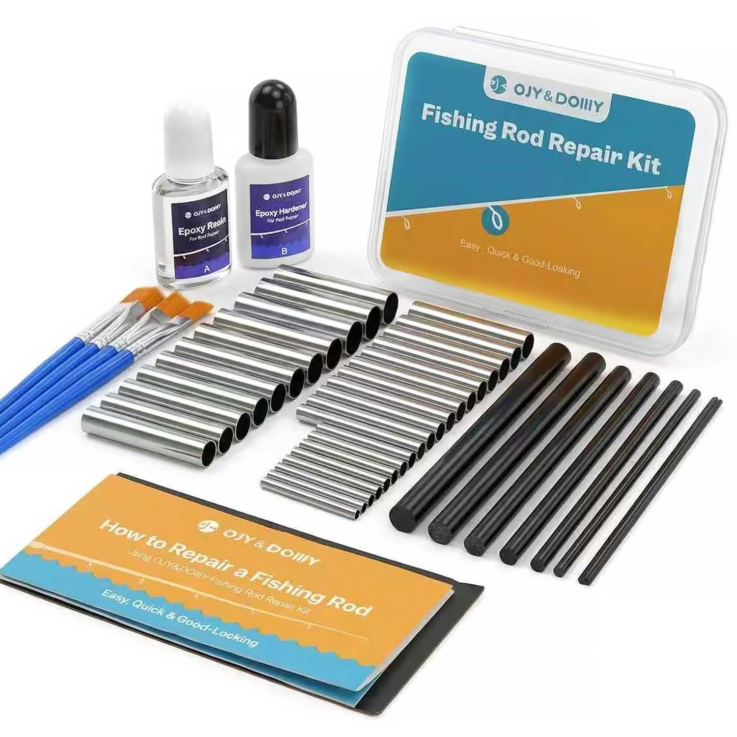 Fishing Rod Repair Kit - 31 Sizes Stainless Steel Tube & 8 Carbon Fiber Inserts