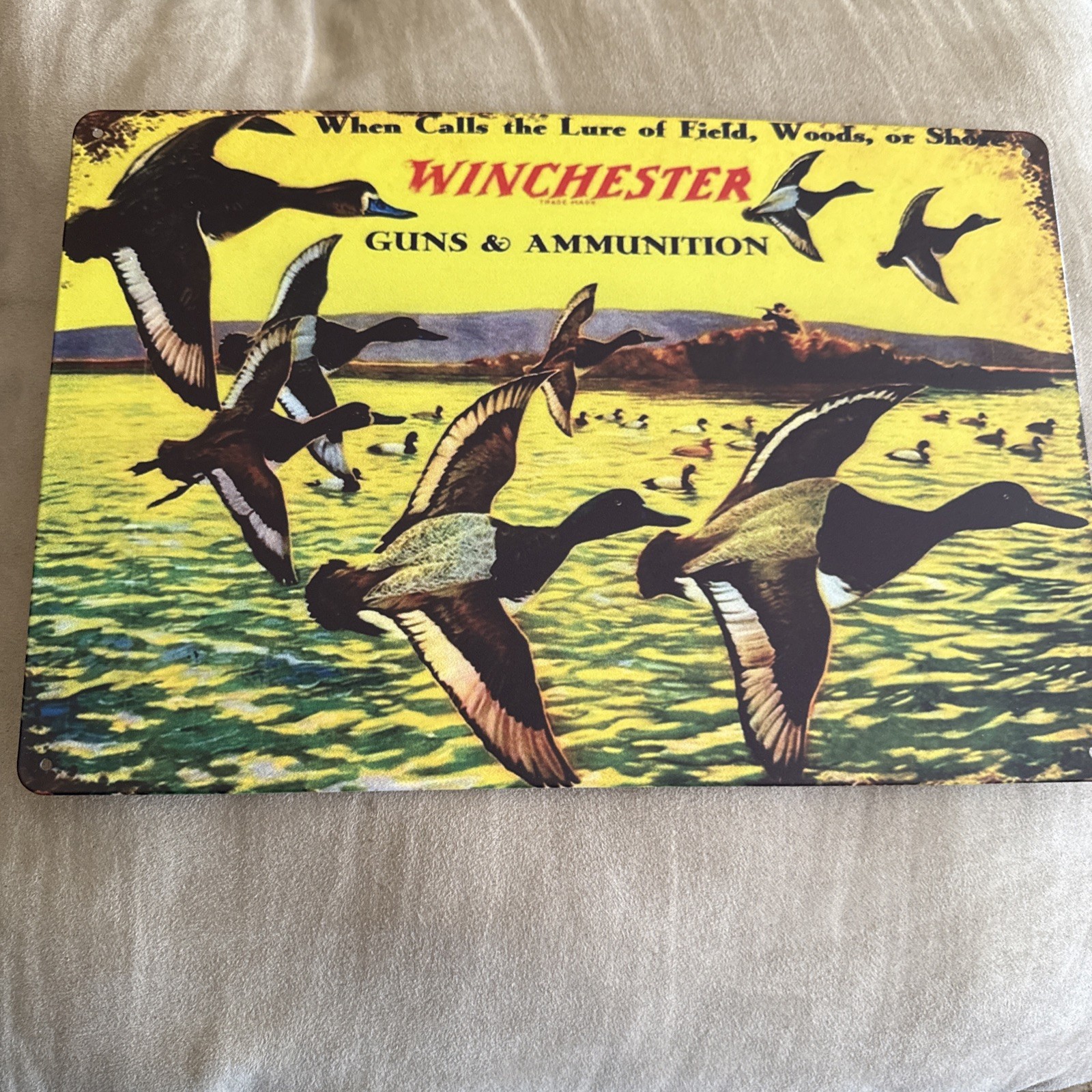 “Winchester” Guns And Ammunition Metal Tin Sign With Ducks 12”c8”