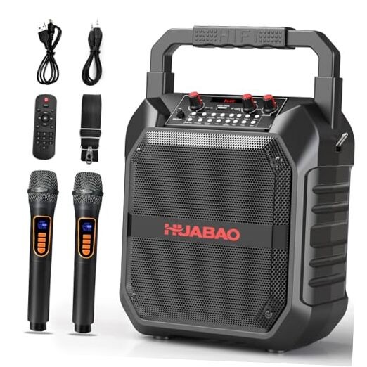 Karaoke Machine with 2 Wireless Microphones, Portable Bluetooth Speaker 2 Mics