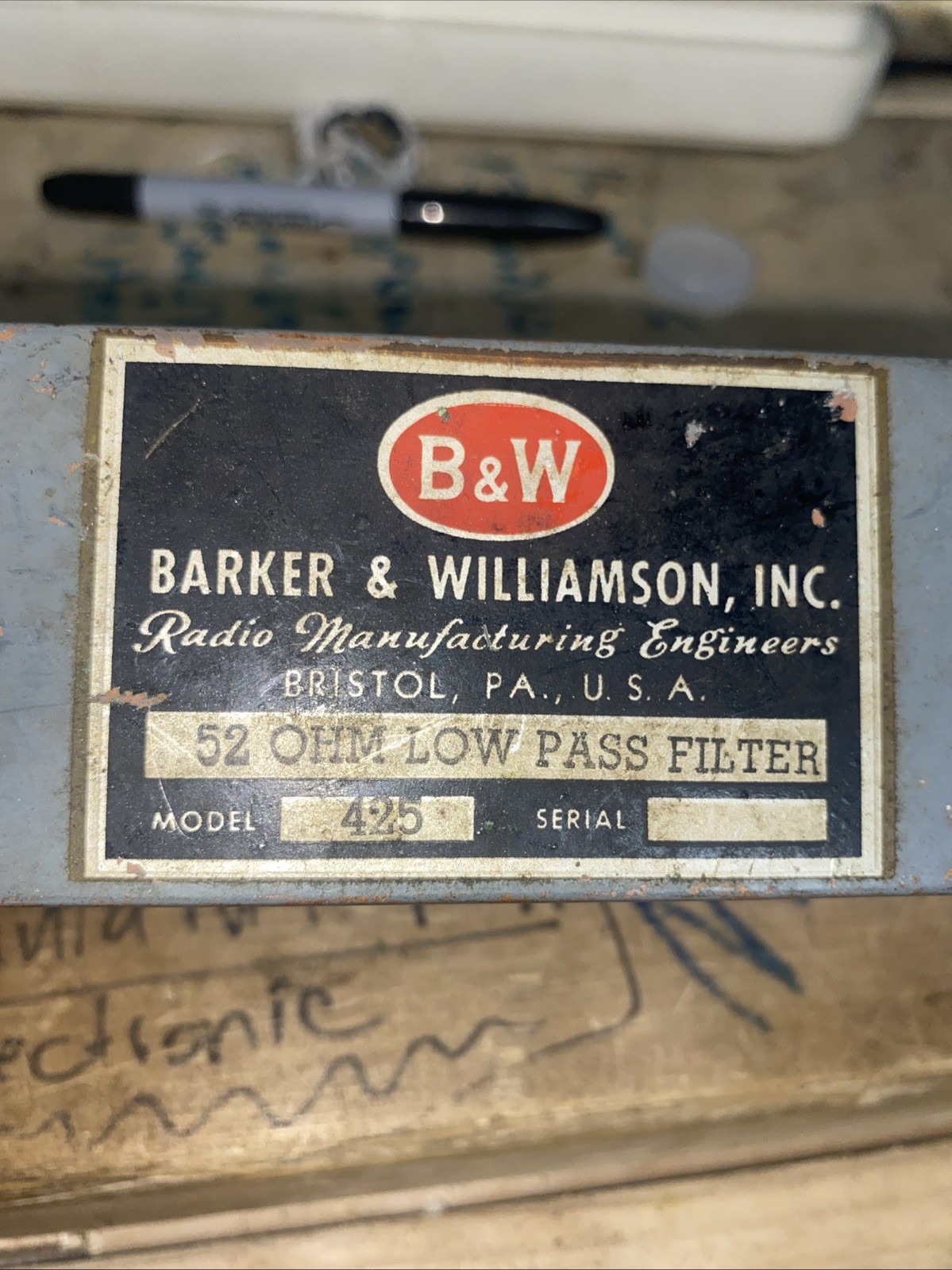 B & W Barker And Williamson 425 Low Pass Filter 1 KW 52 Ohm BinT1