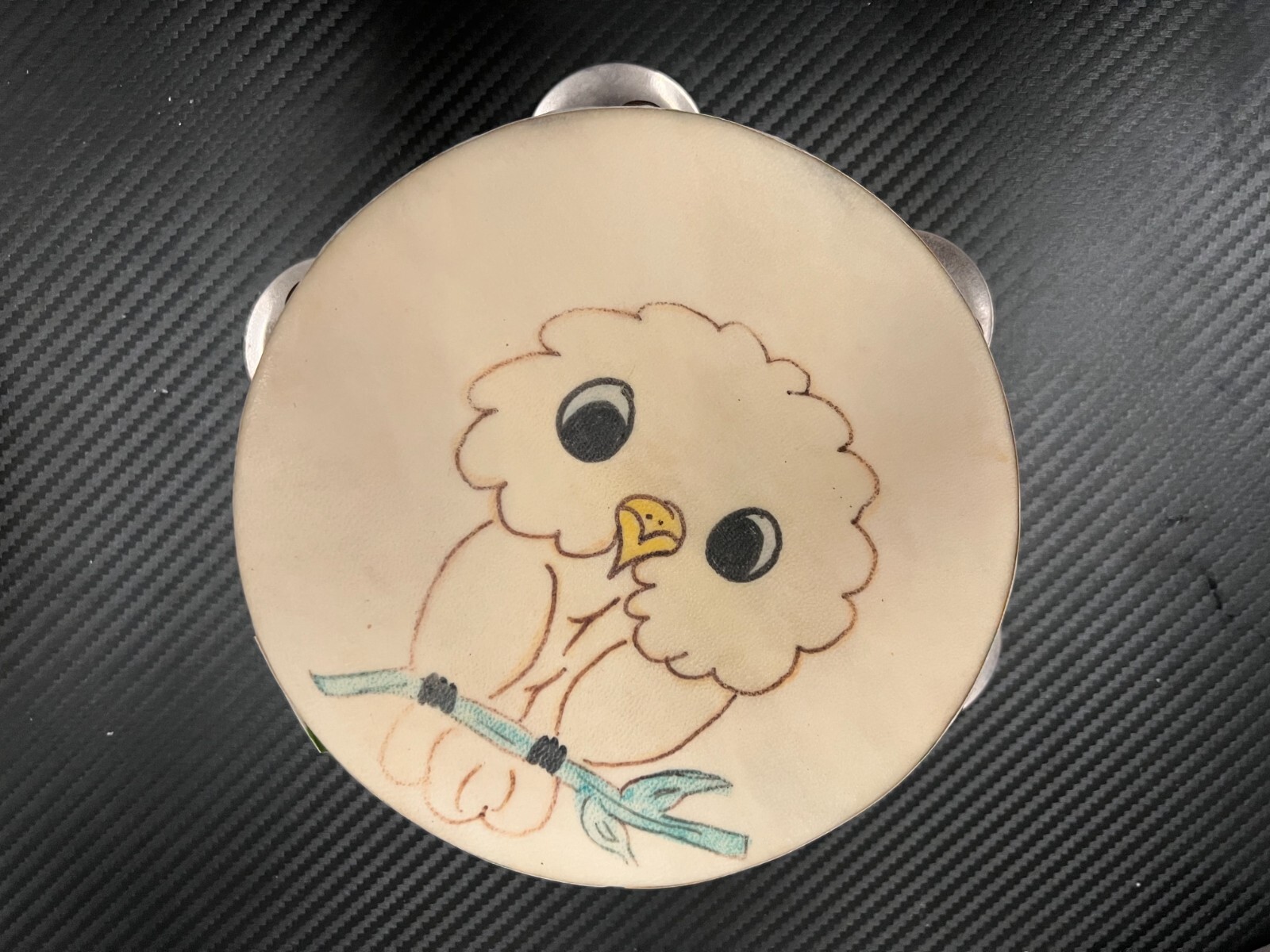 Hand Drawn Owl Wooden Tambourine