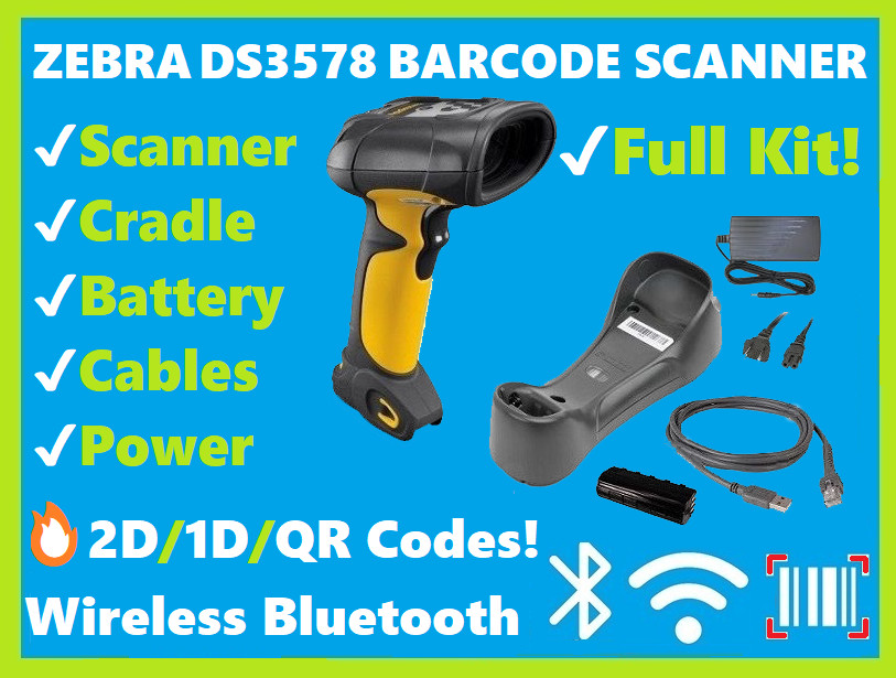 ✅Symbol Zebra DS3578-SR 1D 2D QR Code Wireless Bluetooth Barcode Scanner Kit!🔥⭐
