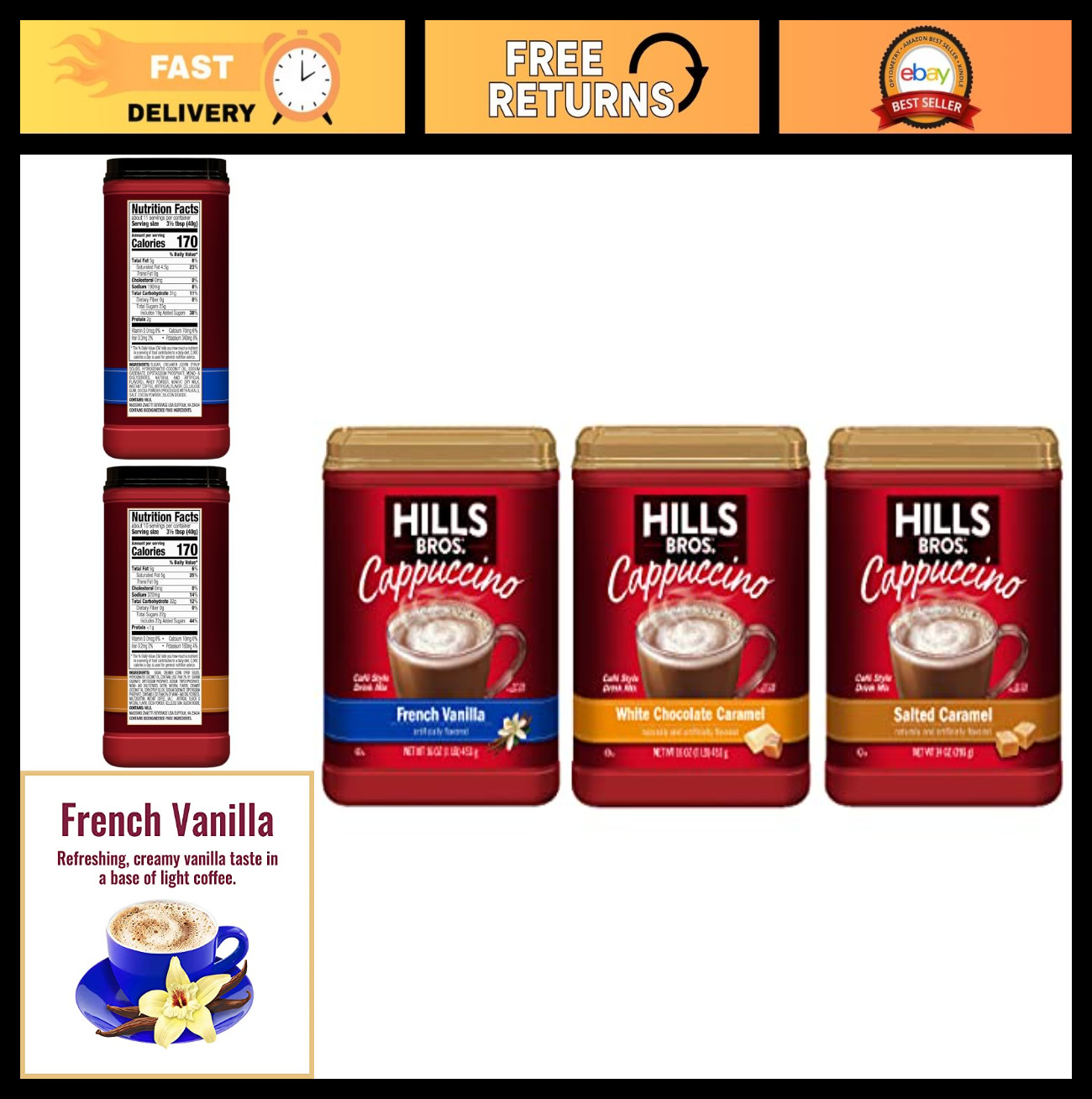 Rich Cappuccino Mix - Instant Coffeehouse Drink, Hot & Iced, 3-Pack Variety